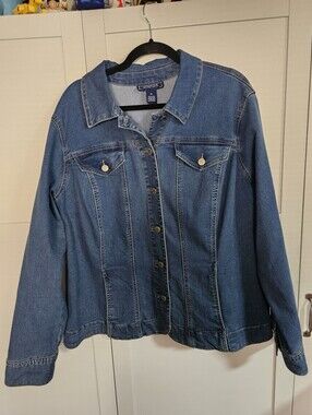 Charter Club Woman Plus 2X Denim Jacket Blue Cotton Classic Jean Trucker Coat